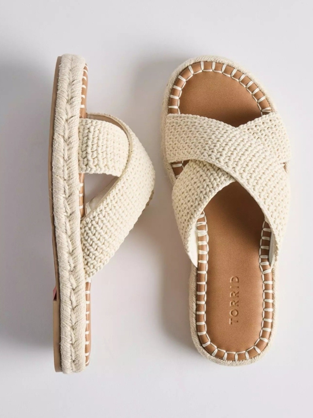 torrid Ivory Crochet Crossband Espadrille Slide Sandals - Picture 1 of 5